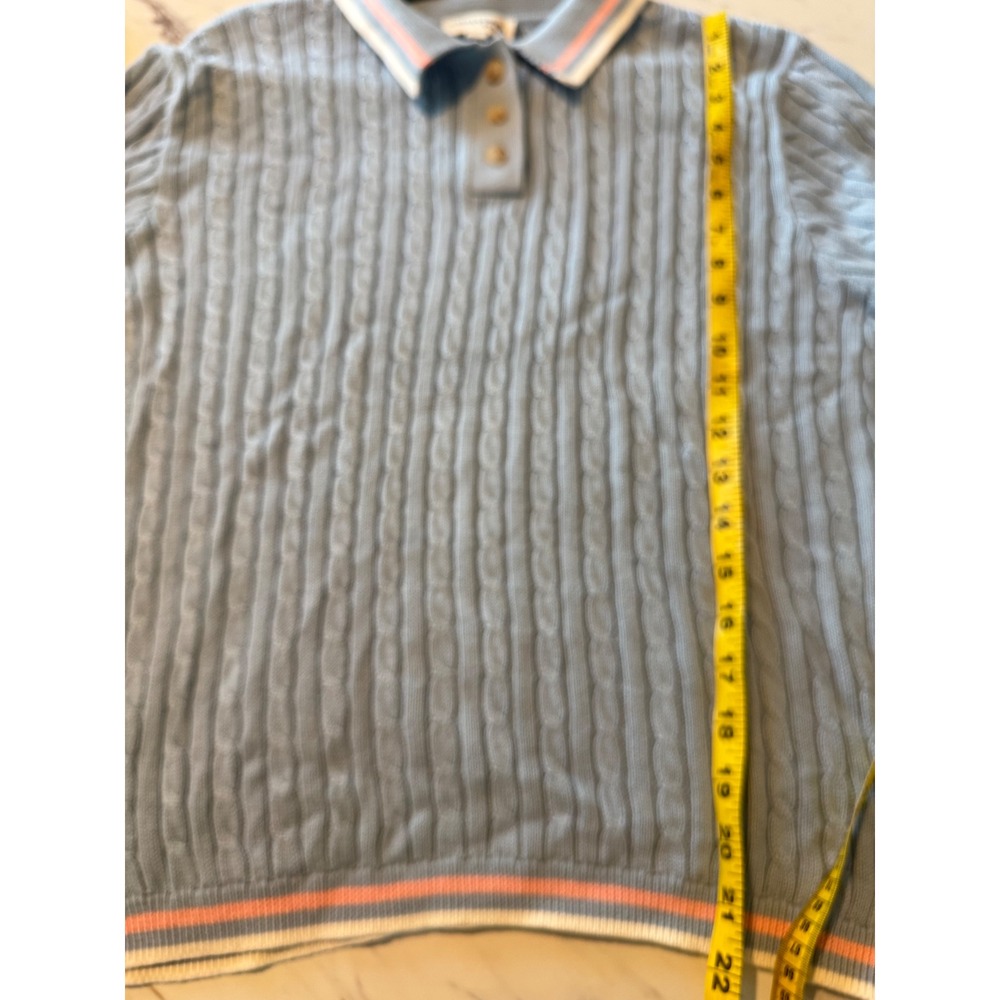 Ellsworth + Ivey Womens Light Blue Cable Knit Polo Sweater Cotton Tenniscore - Picture 6 of 6